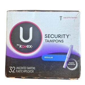 Kotex Security Tampons Sealed Regular Unscented 32cnt Discontinued Damaged Box